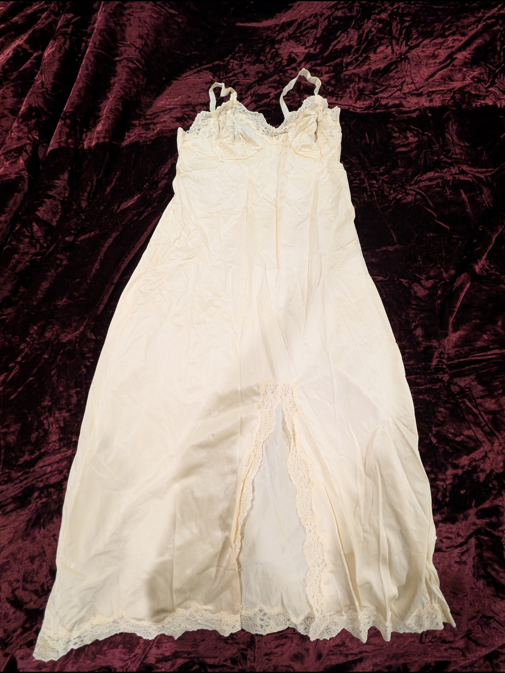 Women's Strappy Pale Pastel Yellow Vanity Fair Leg Slit Night Gown
